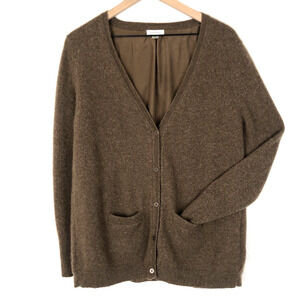 GARNET HILL 100% Cashmere + Silk Back Cardigan Sz L Brown Button Up Pockets L/S